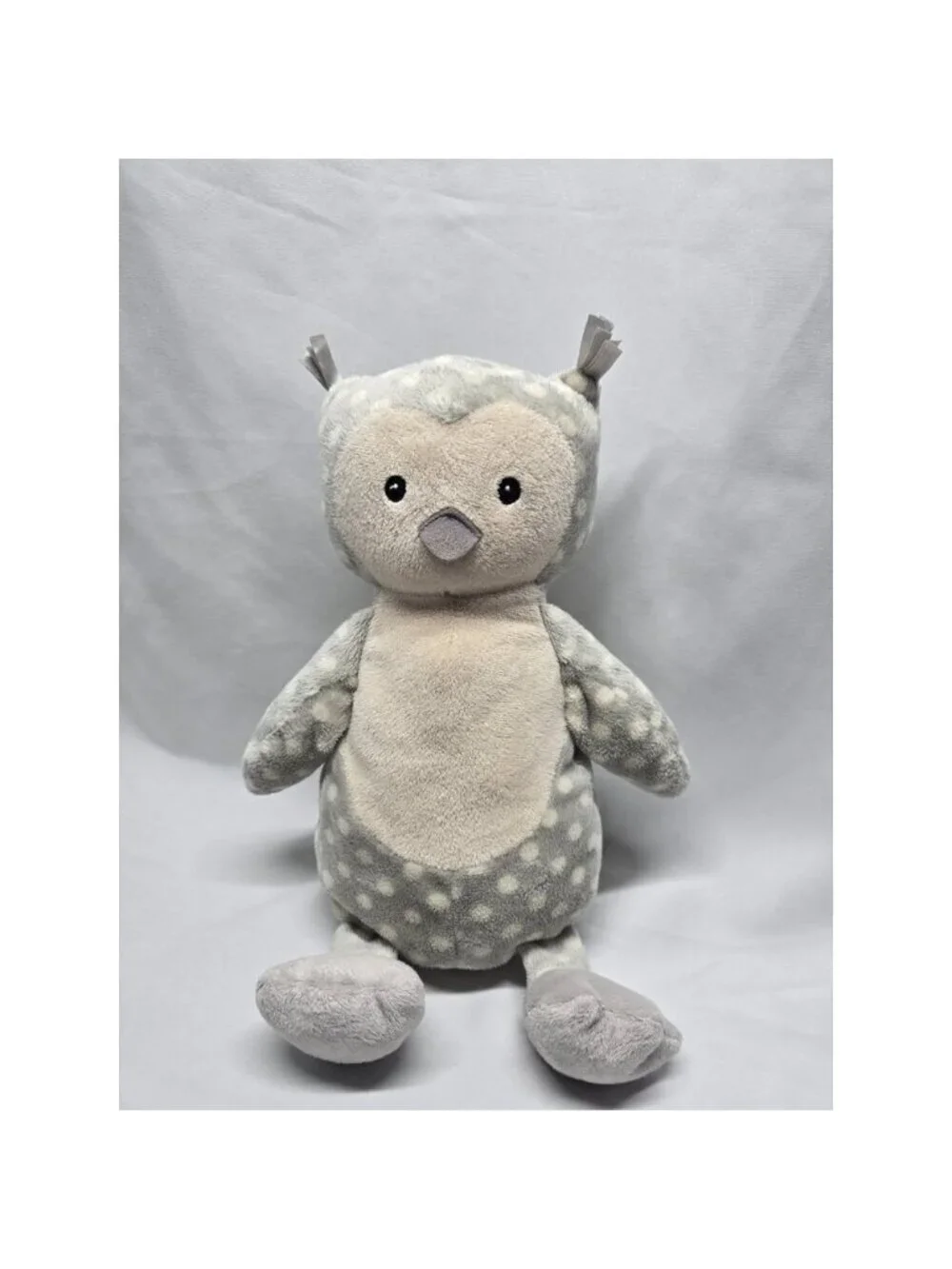Little Jellycat Ollie The Owl Polka Dot Grey Cream Stuffed Toy- Medium INDIGO105